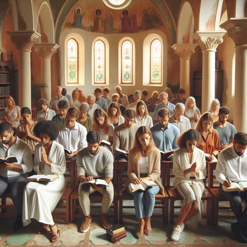 Diverse Church Study Group in Mediterranean Style Interior