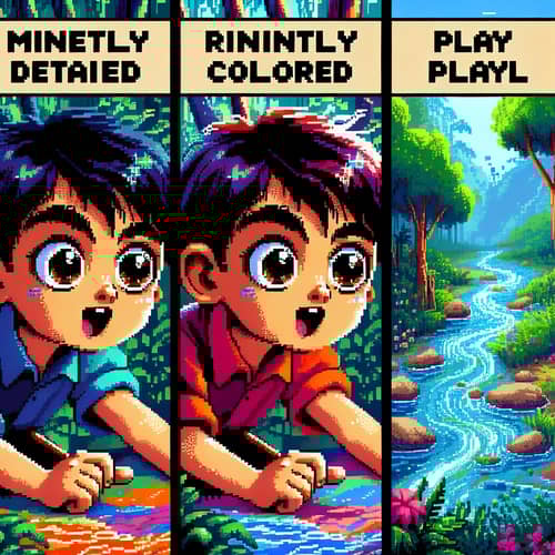 Curious Young Boy in Pixel Art - Nature Exploration