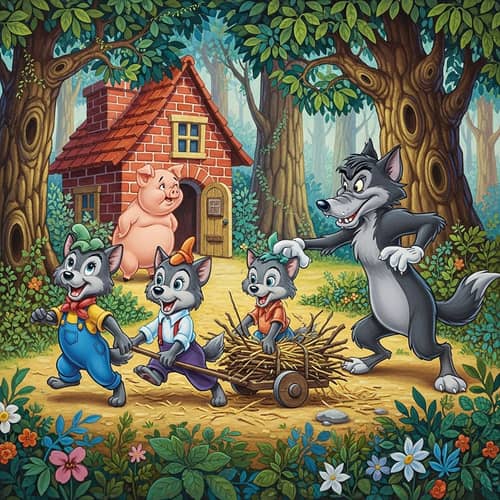 Three Little Wolves in Tony Phoro Art Style