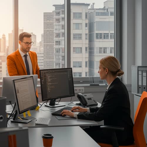 3D Professional Office Scene with Orange and Gray