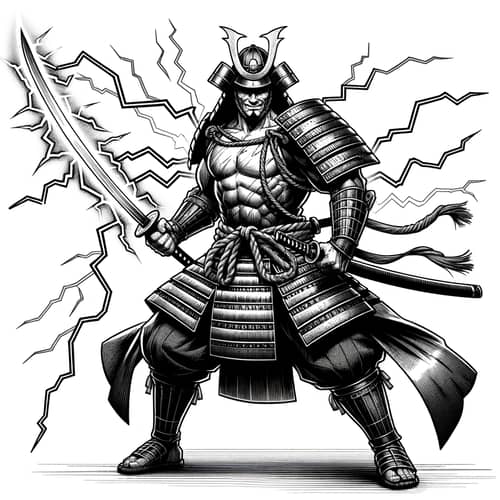 Muscular Samurai Warrior with Lightning Katana - Feudal Japan Theme