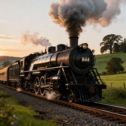 Vintage Steam Train 844 in 1938 Rural Landscape