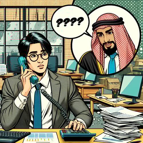 Multicultural Accounting Assistance: East Asian Man Seeks Help from Middle Eastern Friend