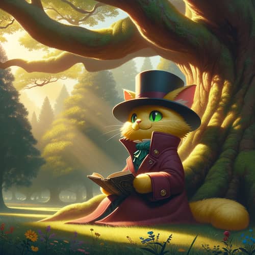 Cat-Like Husk from Hazbin Hotel Reading a Book Under Tree
