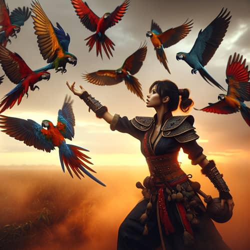 South Asian Warrior Girl Releases Parrots in Fierce Battle