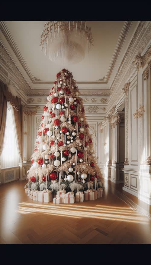 Elegant 3-Meter Christmas Tree in White and Red