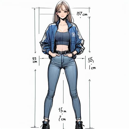 Confident Young Woman in Blue Jeans and Boots | Fitness Body Description