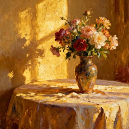 Vibrant Traditional Oil Painting with Depth and Texture Vibrant Traditional Oil Painting with Depth and Texture