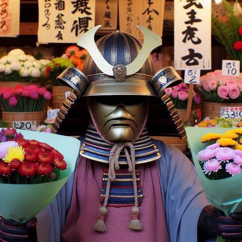 Japanese Kabuto Holding Flowers for Sale