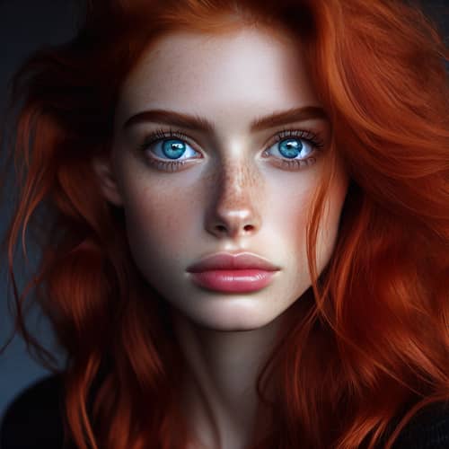 Fiery Red Hair and Intense Blue Eyes - Captivating Look