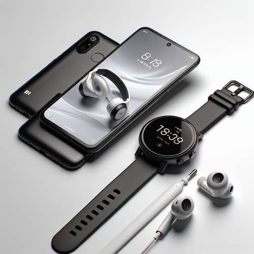 Xiaomi Smartphone, Smartwatch, and Earbuds | Tech Devices on White Surface