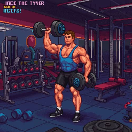 Pixel Art Fitness: Muscular Model Lifting Weights