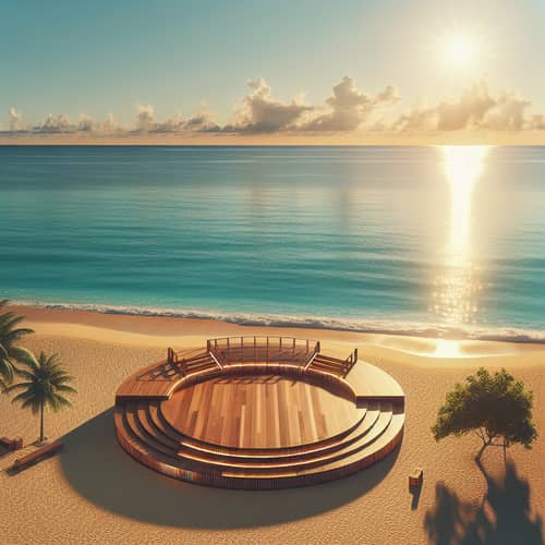 Serene Beach Podium Stage | Golden Sands View