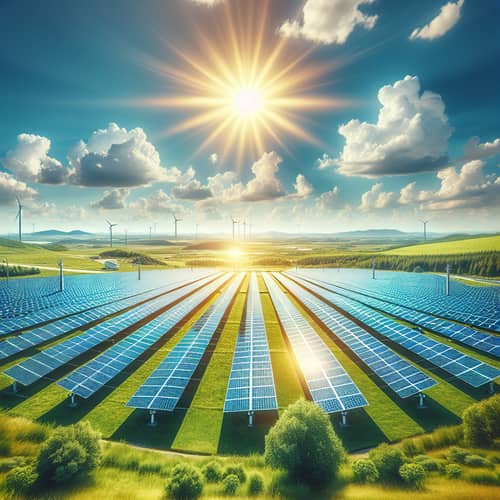 Green Energy: Large Solar Park with Neat Rows of Solar Panels