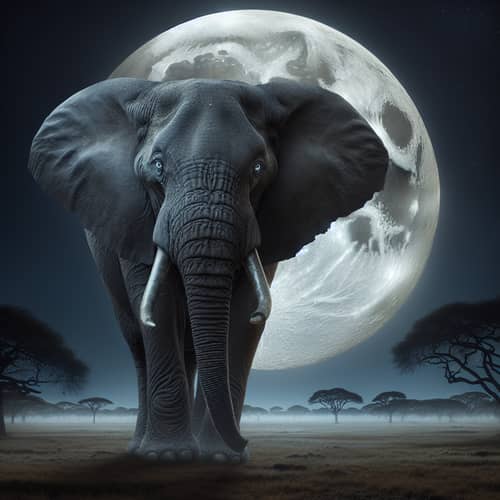 Afraid Elephant in Moonlit Savanna - A Poignant Scene