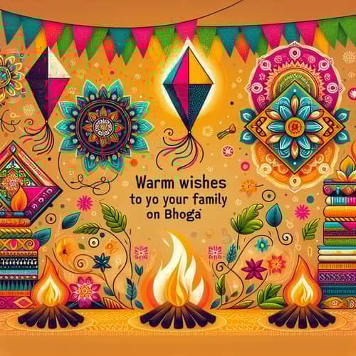 Festive Bhogi Greeting with Bonfires and Rangoli Designs