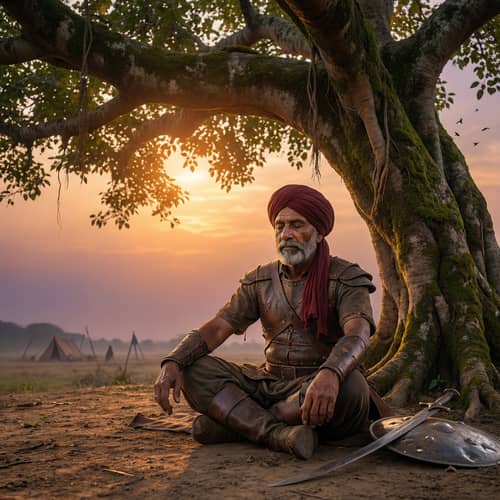 South Asian Warrior Finds Peace Under Banyan Tree South Asian Warrior Finds Peace Under Banyan Tree
