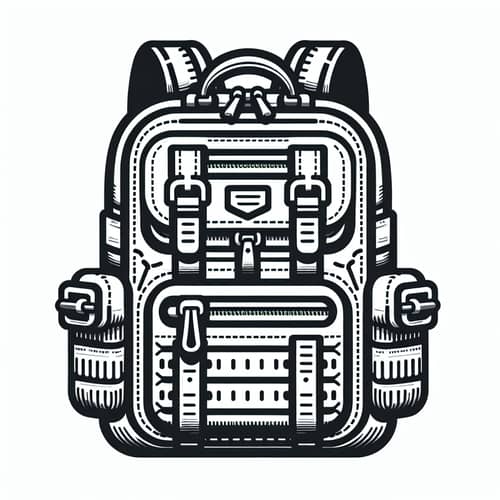 Detailed Backpack Icon with Multiple Pockets and Zippers