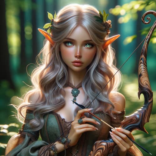 Elven Girl with Magical Beauty - Stunning Bow in Forest