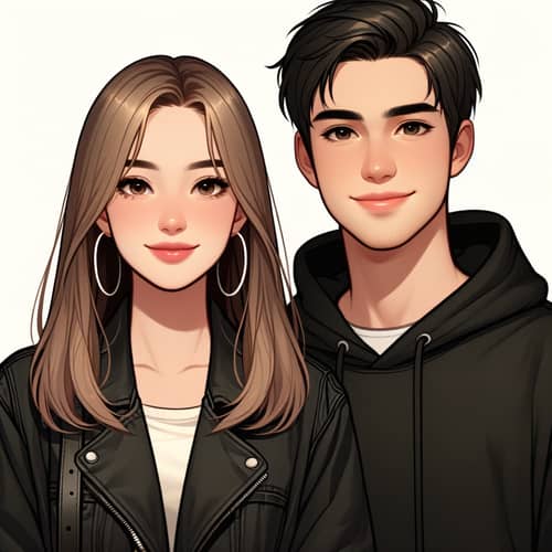 Young Woman and Man Smiling Together in Animated Style
