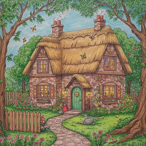 Cozy Cottage Colouring Book for Relaxation
