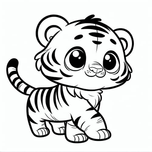 Cute Animated Tiger Coloring Page for Kids