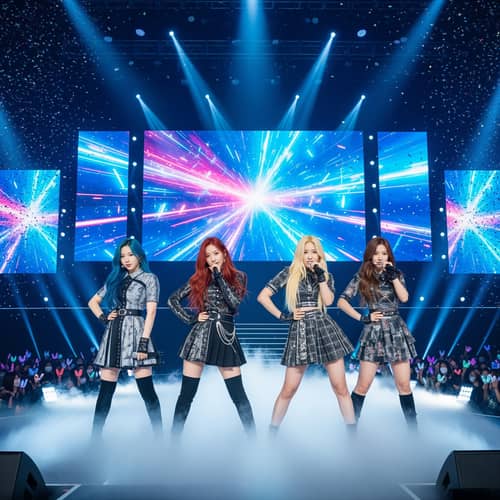 Vibrant K-Pop Girl Group with Unique Hair Colors Vibrant K-Pop Girl Group with Unique Hair Colors