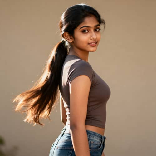 19-Year-Old South Asian Girl with Ponytail Style