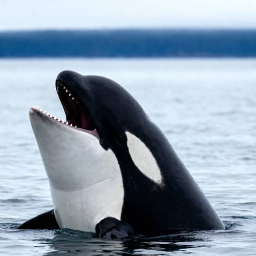 Female Orca Opens Mouth at Sea - Captivating View Female Orca Opens Mouth at Sea - Captivating View