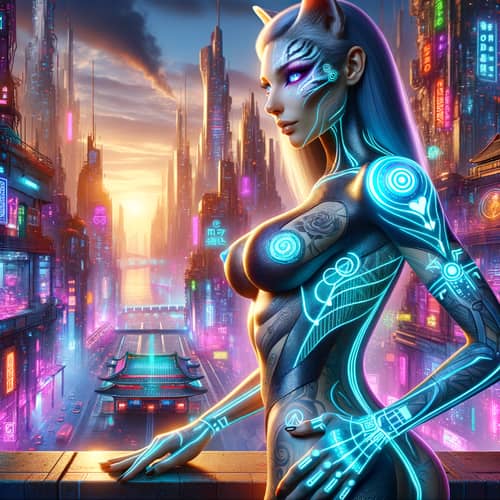 Futuristic Cyberpunk Catwoman: Neon-Lit Augmented Reality