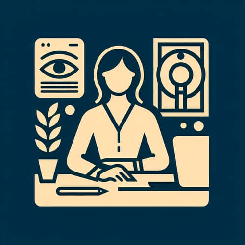 Minimalistic Logo Art Style Design with White Female at Desk