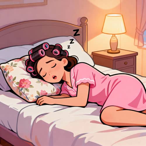 Cartoon Woman Sleeping with Hair Rollers Cartoon Woman Sleeping with Hair Rollers