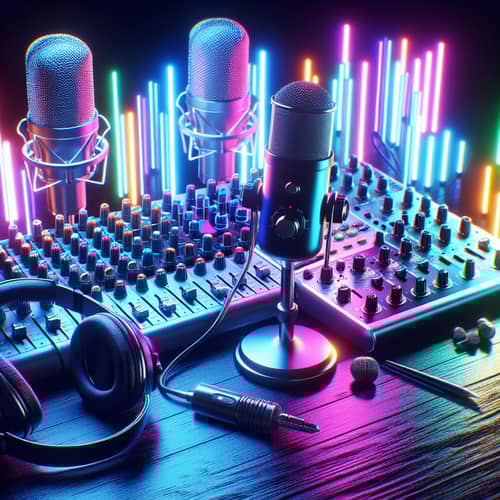 Futuristic Podcasting Equipment with Neon Lights