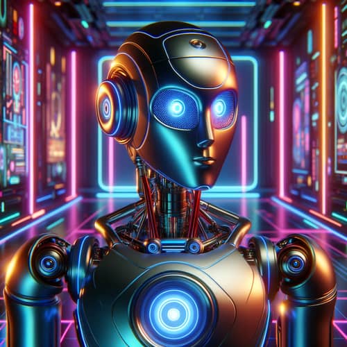 Futuristic Neon AI Robot Obtaining Signature - Cyberpunk Inspired