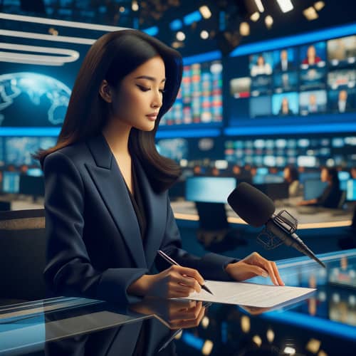 Professional Indian Women News Anchor in Modern Studio