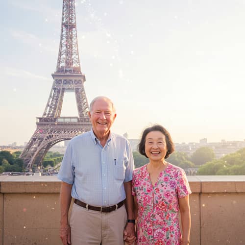 Disney Style Photo of Grandparents at Eiffel Tower