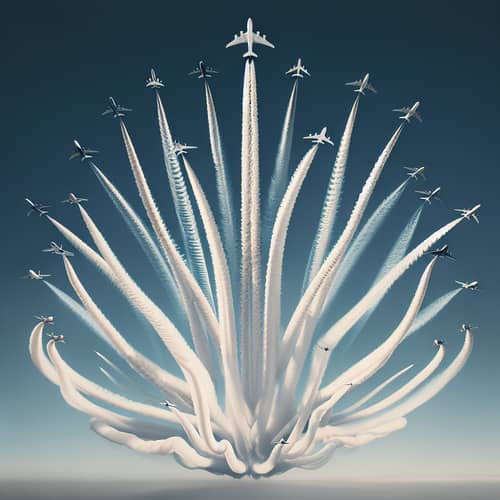 Intricate Patterns in the Sky: 8 Airplanes Creating Smoke Trails