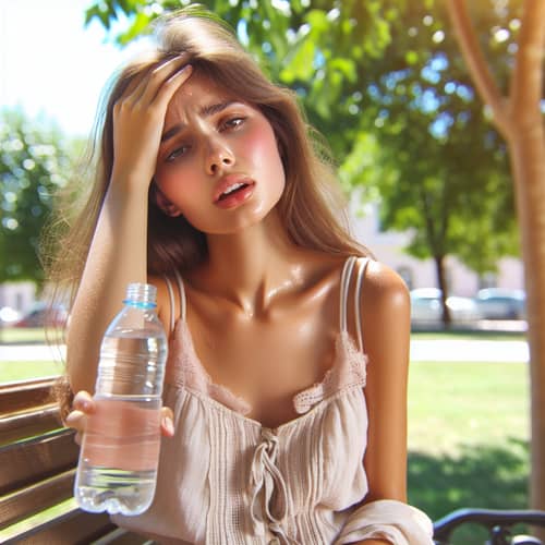Preventing Heat Exhaustion: Woman Seeking Relief on Park Bench