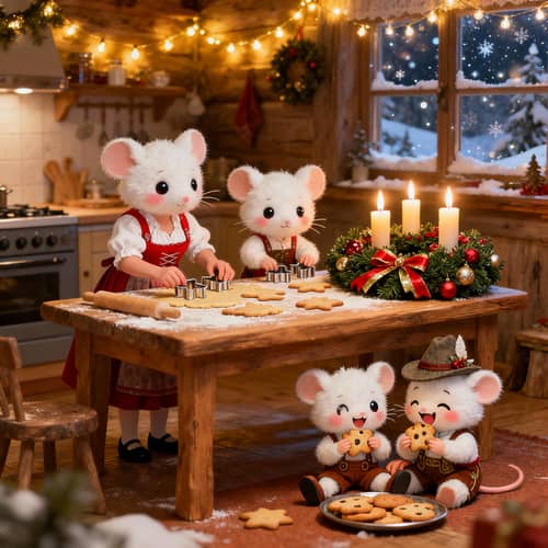 Charming Austrian Christmas with Snow Mice Family