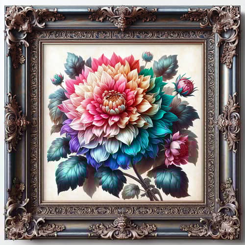 Realistic Flower Art in Lavishly Adorned Frame