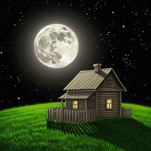Charming Moonlit House Pencil Drawing