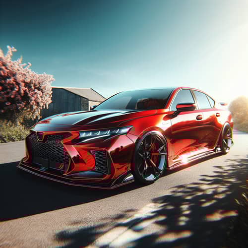 Modern Red Car on Scenic Road | Sleek Design & Powerful Speed