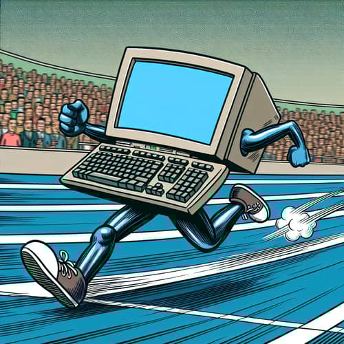 Sprint of a Running Computer: Comic Style 100-Meter Dash