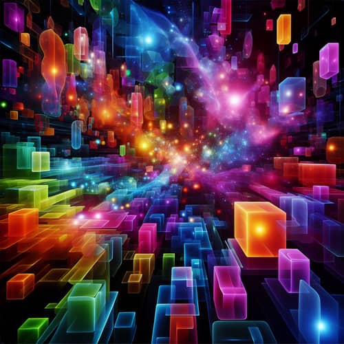 Ethereal Shapes: Vibrant Neon Colors Abstract Scene