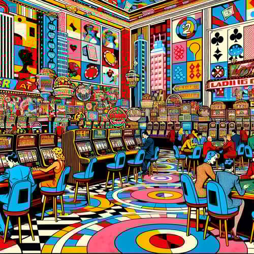 Vibrant Pop Art Casino Scene - Exciting Gaming Atmosphere