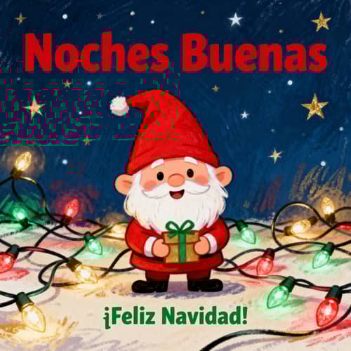 Charming Christmas Card with Gnome and Lights Charming Christmas Card with Gnome and Lights