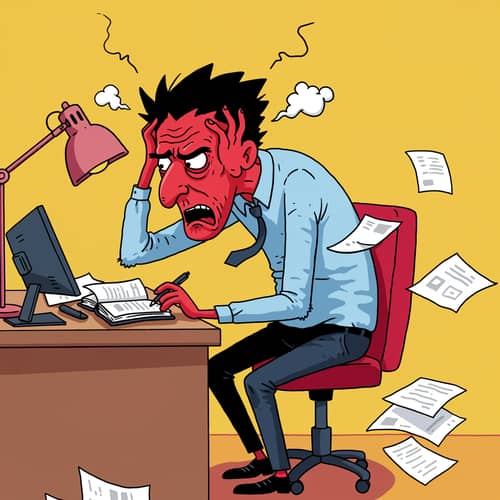 Cartoon Character Struggling at the Office