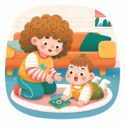 Cheerful Babysitter Playing with Adorable Toddler | Homey Children's Book Scene