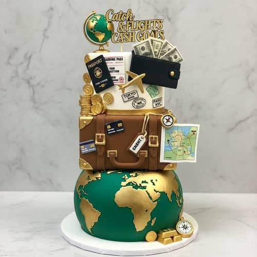 Jetsetter Dreams Cake Design - Luxury Travel Theme