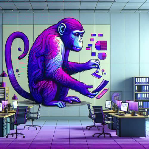Animated Monkey in Purple: Unconventional Office Scene